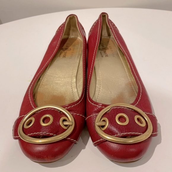 Car Shoe red ballet slide size 38 with gold buckle - Picture 2 of 4